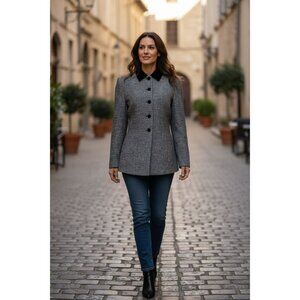 Dillards Kasper Womens Size 6 Tweed Chic Blazer Jacket Gray Black Wool Blend